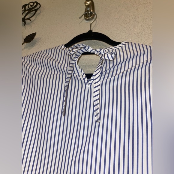 J. Crew  Top Womens Sz 0 Blue Striped Casual Ruffle Long Sleeve Blouse Cottage - Picture 7 of 9